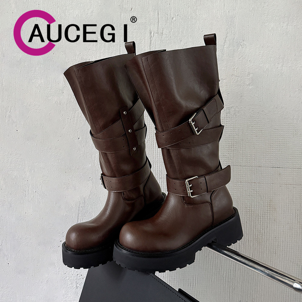 Leather Classic Strap - Aucegi en cuir véritable plate-forme bloc